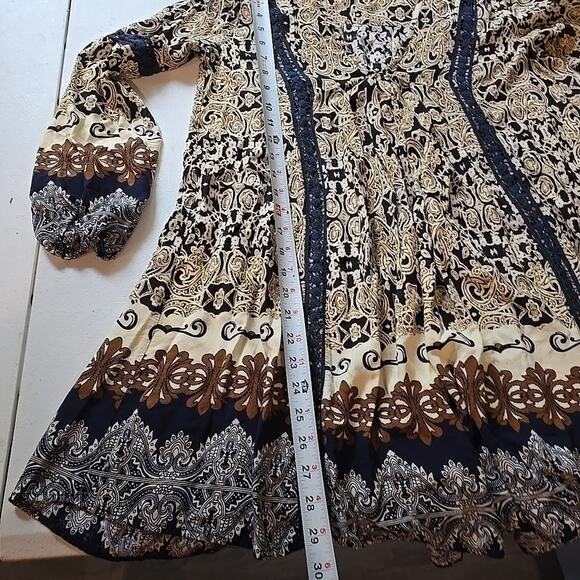 Alter'd State Blue Black Brown Tan Boho Mini Skater Dress Size Small - Picture 9 of 12